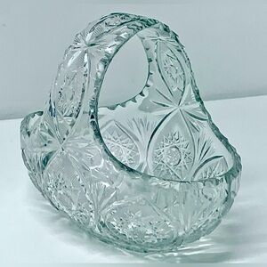 Mid Century Vintage Heavy Lead Cut Crystal Easter Egg Basket Candy Dish